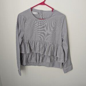 Sincerely Jules Striped Layered Ruffle Back Button Blouse, Medium
